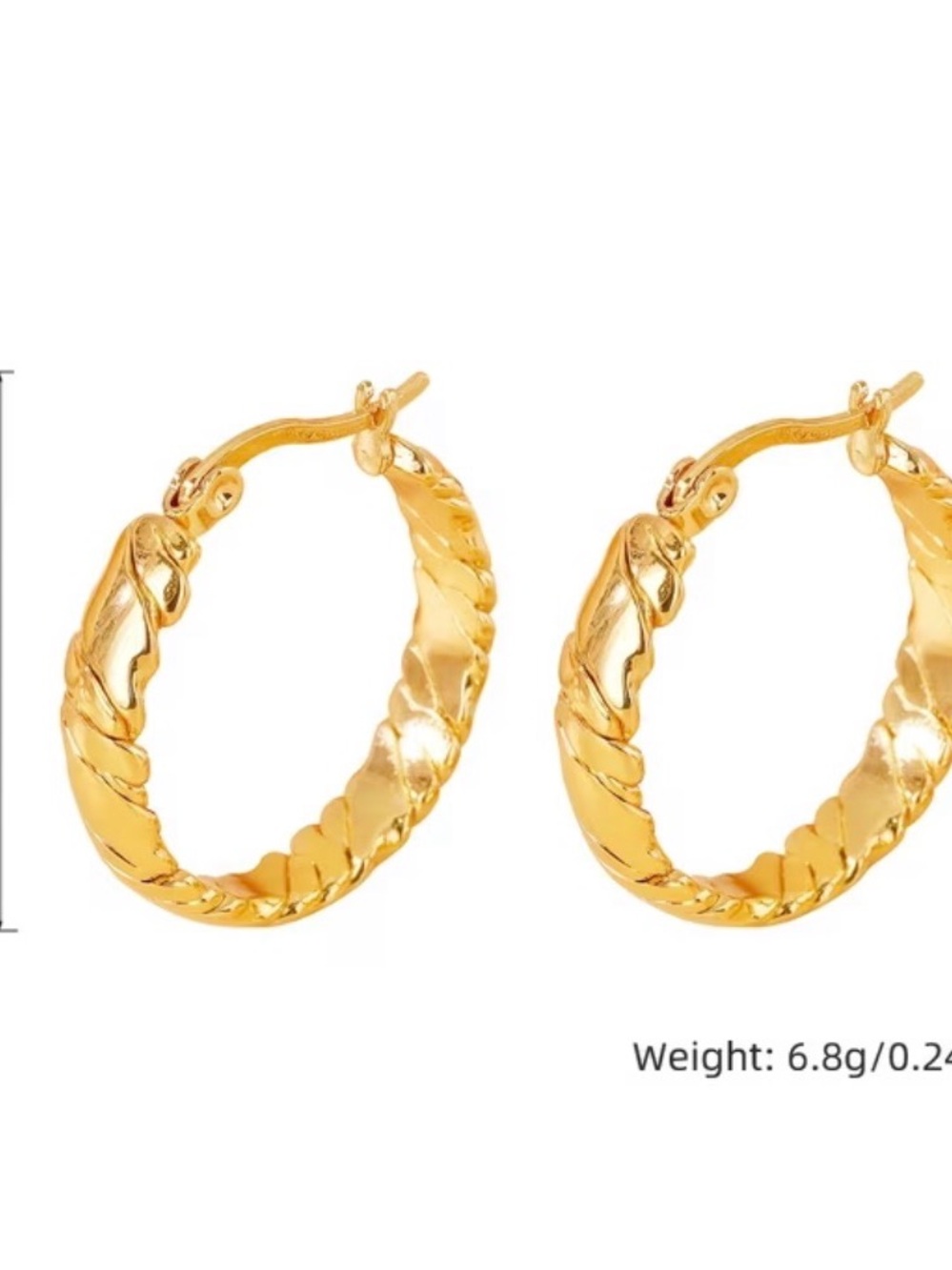 18K Gold-Plated Stainless Steel Twisted Hoop Earrings - Golden - Picture 7 of 9